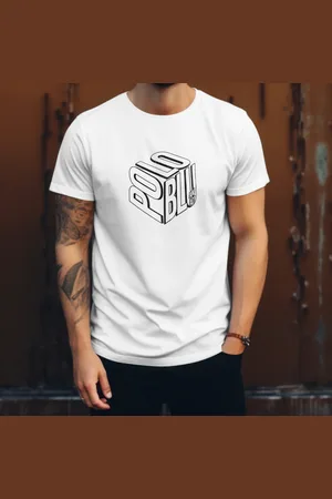 Polo Blu Camiseta Masculina Moderna Estampada em Algodão Branca do P ao G1