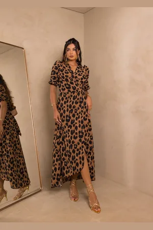 Cia do Vestido Vestido Midi Envelope Manga 3/4 Transpasse Animal Print