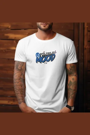 Polo Blu Camiseta Masculina Estampada Confortável em Algodão Branca do P ao G1