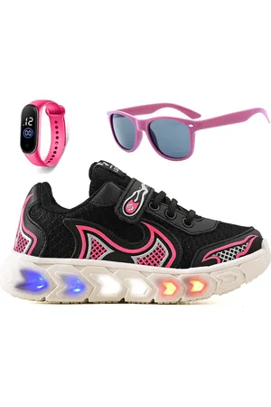 CALCADOS LGHT LIGHT Infantil - Tenis de Led Meninas Jogger Casual Escolar Macio + Oculos e Relogio