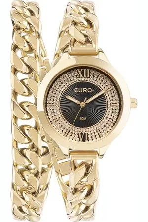 Euro Fashion Relógio Feminino Chains Dourado