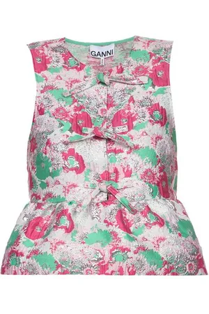 Ganni Blusa 3D Jacquard Sleeveless Ribbon Blouse