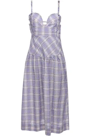 Ganni Vestido Seersucker Check Midi Strap