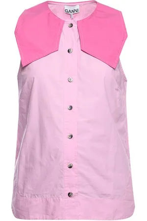 Ganni Camisa Block Cotton Poplin Sem Manga