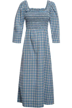 Ganni Vestido Xadrez Seersucker