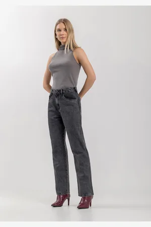 LEZ A LEZ Calça Jeans Reta Com Cintura Alta E Passantes No Cós