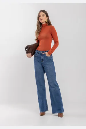 LEZ A LEZ Calça Wide Leg Com Cintura Alta E Puídos Na Barra