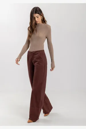 LEZ A LEZ Calça Wide Leg Sarja Com Cintura Alta E Barra Diferenciada