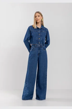 LEZ A LEZ Calça Super Wide Leg Com Bordado E Cintura Alta