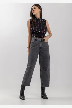 LEZ A LEZ Calça Jeans Barrel Cropped Com Cintura Alta E Passantes
