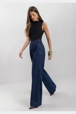 LEZ A LEZ Calça Wide Leg Com Cintura Alta E Nervura