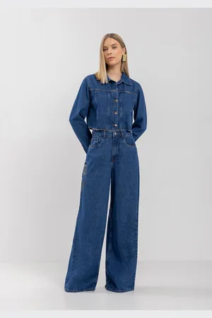 LEZ A LEZ Calça Super Wide Leg Com Cintura Alta E Bordado