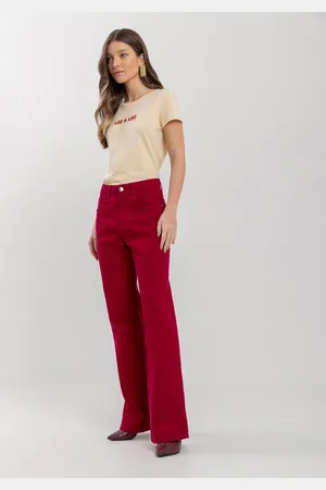 LEZ A LEZ Calça Wide Leg Com Cintura Alta Em Sarja Com Elastano