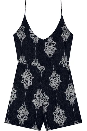 LEZ A LEZ Macacão Curto Estampado De Alças Em Viscose Sarjada