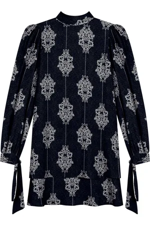 LEZ A LEZ Vestido Curto Estampado Com Mangas Amplas E Gola Alta