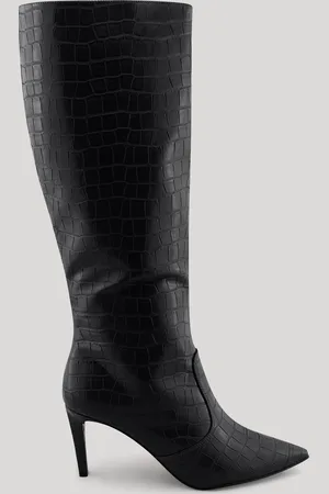 LEZ A LEZ Bota Croco De Cano Alto Com Salto Forrado E Bico Fino