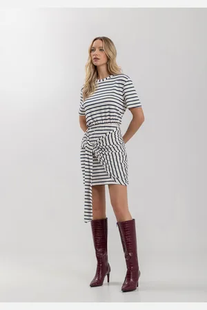 LEZ A LEZ Vestido Curto Listrado De Mangas Com Amarração Frontal