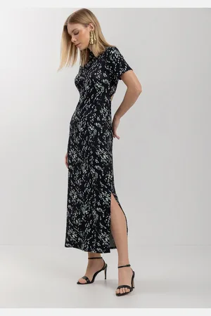 LEZ A LEZ Vestido Estampado Midi Chá Em Moletom De Viscose E Elastano