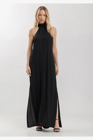 LEZ A LEZ Vestido Longo De Gola Alta Em Viscose Com Listras Brilhantes
