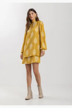 LEZ A LEZ Vestido Curto Estampado Com Mangas Amplas E Gola Alta