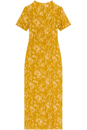 LEZ A LEZ Vestido Estampado Midi Chá Em Moletom De Viscose E Elastano
