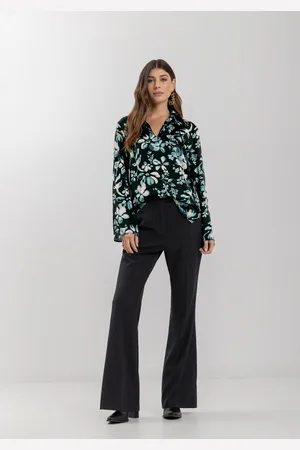 LEZ A LEZ Blusa De Mangas Longas Em Cetim Estampado Com Amarração