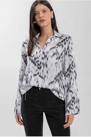LEZ A LEZ Blusa De Mangas Longas Em Cetim Estampado Com Amarração