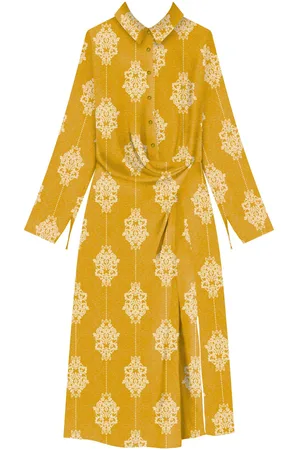 LEZ A LEZ Vestido Midi Estampado Fluido De Mangas Longas Com Elástico