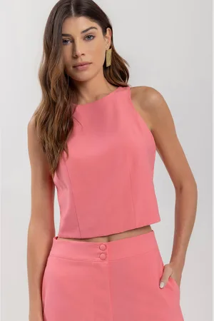 LEZ A LEZ Blusa Cropped Sem Mangas Em Alfaiataria Com Decote Redondo