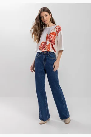 LEZ A LEZ Calça Jeans Wide Leg Comfort Com Cintura Alta E Elastano