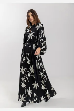 LEZ A LEZ Vestido Longo Estampado Com Mangas Amplas E Faixa Ajustável