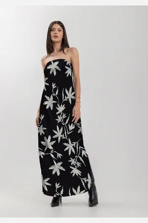 LEZ A LEZ Vestido Longo Estampado Sem Alças Com Fenda Lateral