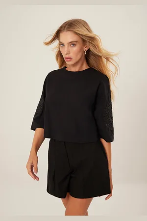 LEZ A LEZ Blusa Ampla em Tecido Cotton com Bordado Mangas