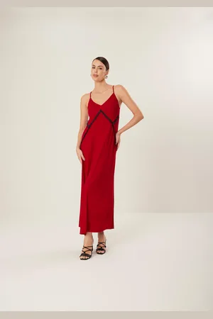 LEZ A LEZ Vestido Midi Chá De Alças Em Viscose Com Detalhes Frontais