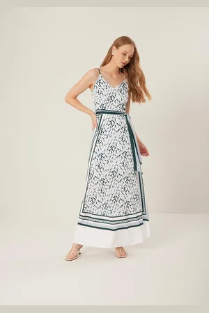 LEZ A LEZ Vestido Longo Fluido Estampado Com Alças Finas E Decote Em V