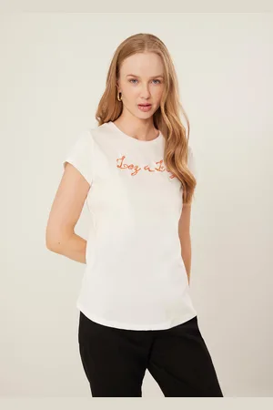 LEZ A LEZ Blusa De Mangas Curtas Com Bordado Em Alto Relevo