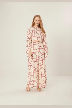 LEZ A LEZ Calça Pantalona Estampada Em Crepe De Alfaiataria
