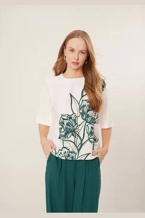 LEZ A LEZ Blusa Em Algodão Com Mangas Médias E Estampa Localizada