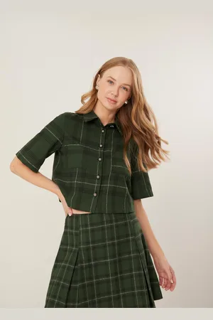 LEZ A LEZ Camisa Xadrez De Mangas Curtas Com Bolsos E Botões Frontais
