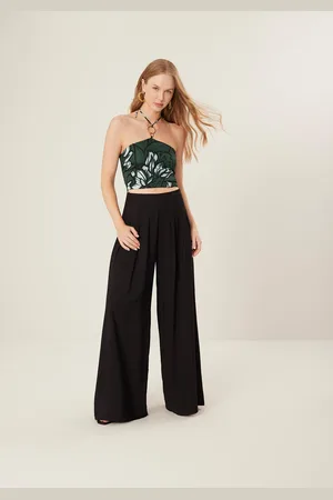 LEZ A LEZ Calça Pantalona De Viscose Em Alfaiataria Com Cintura Alta