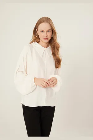 LEZ A LEZ Blusa Em Crepe De Viscose Com Mangas Amplas E Gola Camisa