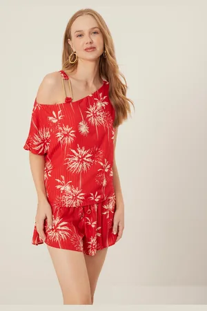 LEZ A LEZ Blusa Assimétrica Estampada com Detalhe Ombro