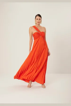 LEZ A LEZ Vestido Longo Plissado De Um Ombro Só Com Torção Frontal
