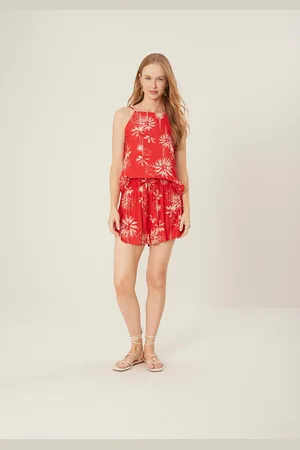 LEZ A LEZ Shorts Estampado em Viscose Lurex com Lastex Cós