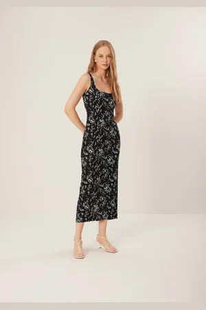 LEZ A LEZ Vestido De Alças Midi Chá Estampado Em Malha Canelada