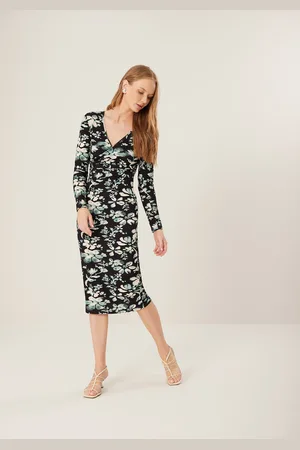 LEZ A LEZ Vestido Estampado Midi Em Malha Canelada Com Recorte Frontal