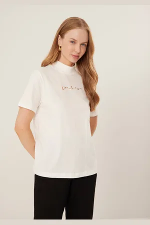 LEZ A LEZ Blusa De Mangas Curtas Com Gola Alta E Bordado Frontal
