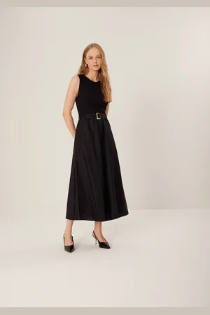 LEZ A LEZ Vestido Midi Chá Em Tafetá De Algodão Com Faixa Afivelada