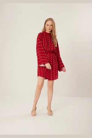 LEZ A LEZ Vestido Curto Estampado Com Gola Alta E Cinto De Argola