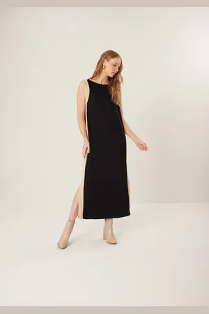 LEZ A LEZ Vestido Midi Chá Em Malha Canelada Com Recortes Laterais